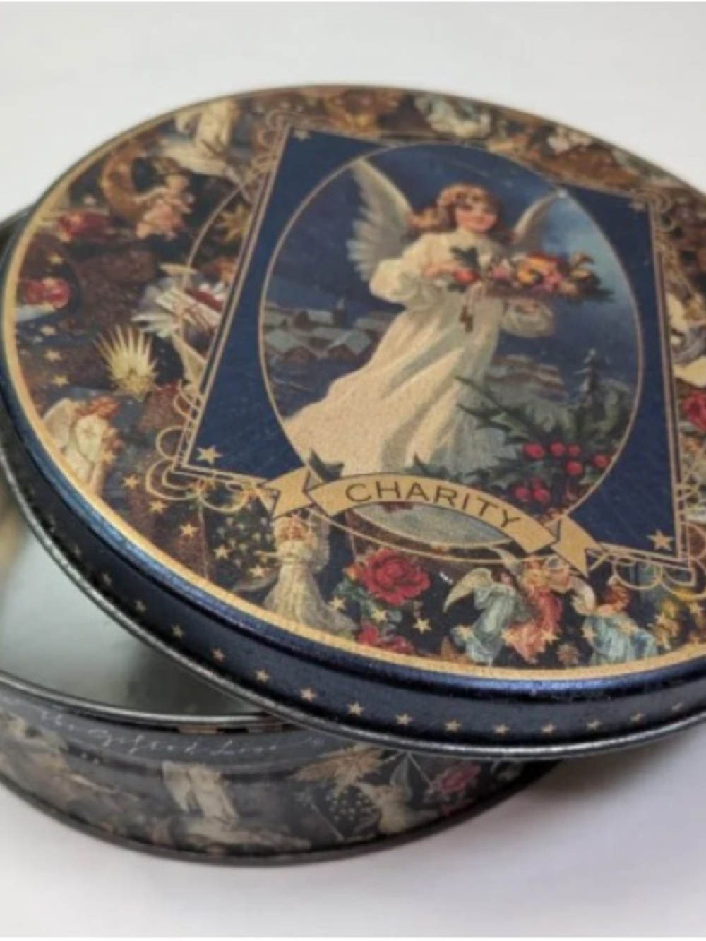 Charity Angel Decorative Round Tin - Navy